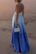 Febedress Backless Cut Out Gradient Tie Dye Ruffle Maxi Cami Dress