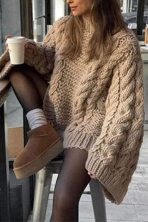 Febedress Round Neck Oversized Cable Knit Sweater