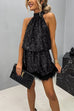 Febedress Halter Sleeveless Feather Hem Sequin Dress