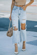 Febedress Raw Hem Ripped Hole Cropped Jeans