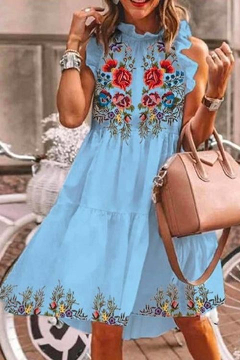 Febedress Casual Ruffle Floral Printed Midi Tiered Dress