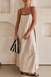 Febedress Adjustable Strap Backless Cotton Linen Maxi Dress