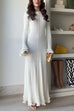 Febedress Bell Sleeves Back Lace-up Ruffle Trim Maxi Dress