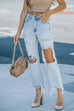 Febedress Raw Hem Ripped Hole Cropped Jeans