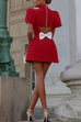 Febedress Mockneck Petal Sleeves Bow Knot Cut Out Mini Dress