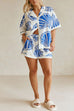 Febedress V Neck Short Sleeves Shirt and Drawstring Waist Shorts Seashell Print Set