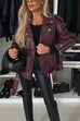 Febedress Zip Up Belted Faux Leather Trendy Jacket