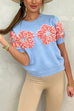 Febedress Crewneck Short Sleeves 3D Flower Sweater Top