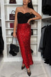 Febedress Christmas Party High Waist Sequin Bodycon Maxi Skirt