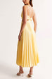 V Neck Cut Out Waist Sleeveless Pleated Maxi Dress