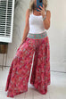 Febedress Elastic Waist Wide Leg Palazzo Printed Casual Pants