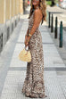 Febedress Halter Backless Leopard Ruffle Swing Maxi Dress