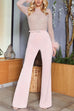 Febedress Feather-Paneled Long Sleeves Bell Bottoms Sequin Jumpsuit