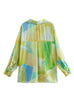 Febedress Long Sleeves Button Front Tie Dye Blouse Shirt