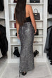 Febedress Christmas Party High Waist Sequin Bodycon Maxi Skirt