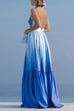 Febedress Backless Cut Out Gradient Tie Dye Ruffle Maxi Cami Dress