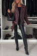 Febedress Zip Up Belted Faux Leather Trendy Jacket