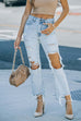 Febedress Raw Hem Ripped Hole Cropped Jeans