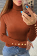 Febedress Turtleneck Gold Buttons Ribbed Knit Top