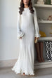 Febedress Bell Sleeves Back Lace-up Ruffle Trim Maxi Dress