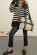 Febedress Turtleneck Zip Up Striped Pullover Sweater