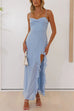 Febedress Adjustable Strap Ruffle High Slit Maxi Dress