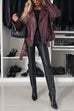 Febedress Zip Up Belted Faux Leather Trendy Jacket