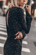 Febedress Long Sleeves Back Cut Out Sequin Midi Dress