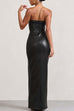 Febedress Strapless High Slit Faux Leather Bodycon Maxi Dress