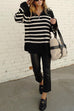 Febedress Turtleneck Zip Up Striped Pullover Sweater