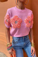 Febedress Crewneck Short Sleeves 3D Flower Sweater Top