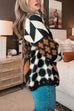 Febedress Button Down Drawstring Hem Geometric Pattern Sweater Cardigan