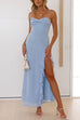 Febedress Adjustable Strap Ruffle High Slit Maxi Dress