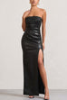 Febedress Strapless High Slit Faux Leather Bodycon Maxi Dress