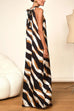 Febedress Tie Neck Sleeveless Color Block Printed Maxi Dress