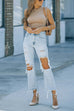 Febedress Raw Hem Ripped Hole Cropped Jeans