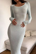 Febedress Long Sleeves Hollow Out Crochet Knit Midi Dress