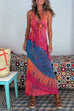 Febedress Ruffle Trim Halter Lace-up Backless Tie Dye Maxi Dress