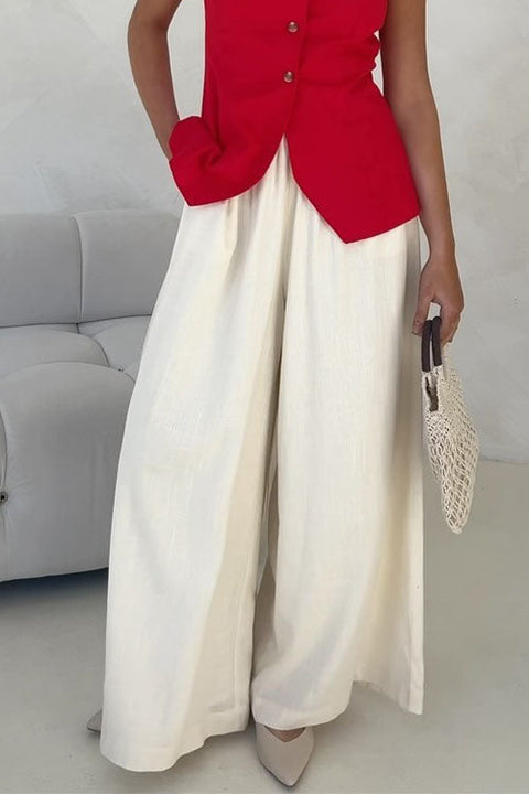 Febedress Elastic Waist Wide Leg Cotton Linen Palazzo Pants