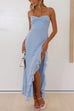 Febedress Adjustable Strap Ruffle High Slit Maxi Dress