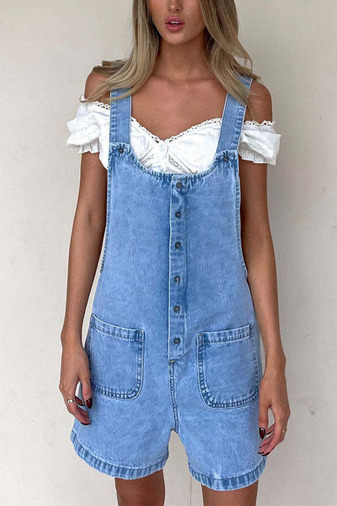 Febedress Button Up Pocketed Denim Romper