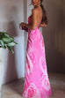 Febedress Spaghetti Strap Open Back High Slit Floral Maxi Dress