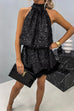 Febedress Halter Sleeveless Feather Hem Sequin Dress