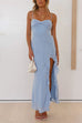 Febedress Spaghetti Strap Ruffle Slit Maxi Chiffon Dress