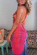 Febedress Ruffle Trim Halter Lace-up Backless Tie Dye Maxi Dress