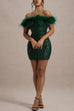 Febedress Off Shoulder Feather Trim Sequin Mini Party Dress