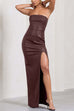 Febedress Strapless High Slit Faux Leather Bodycon Maxi Dress