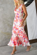 V Neck Frill Trim Sleeveless Floral Print Maxi Dress