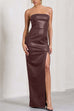 Febedress Strapless High Slit Faux Leather Bodycon Maxi Dress