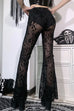 Febedress Elastic Waist Bell Bottomed Mesh Lace Pants